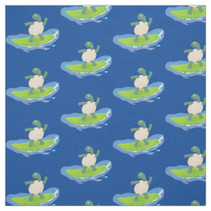 Funny tortoise wave surfing cartoon fabric