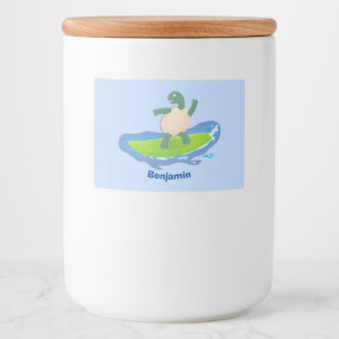 Funny tortoise wave surfing cartoon  food label