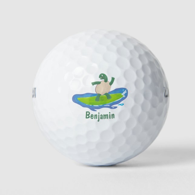 Funny tortoise wave surfing cartoon golf balls (Front)