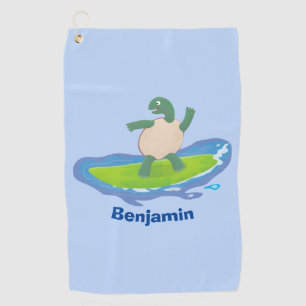 Funny tortoise wave surfing cartoon golf towel