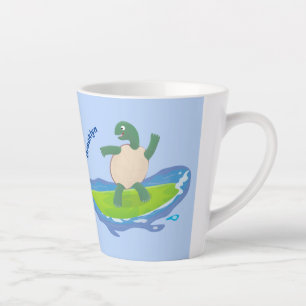 Funny tortoise wave surfing cartoon latte mug