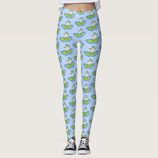 Funny tortoise wave surfing cartoon leggings (Front)