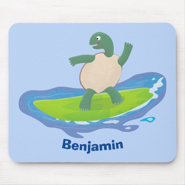 Funny tortoise wave surfing cartoon mouse mat (Front)