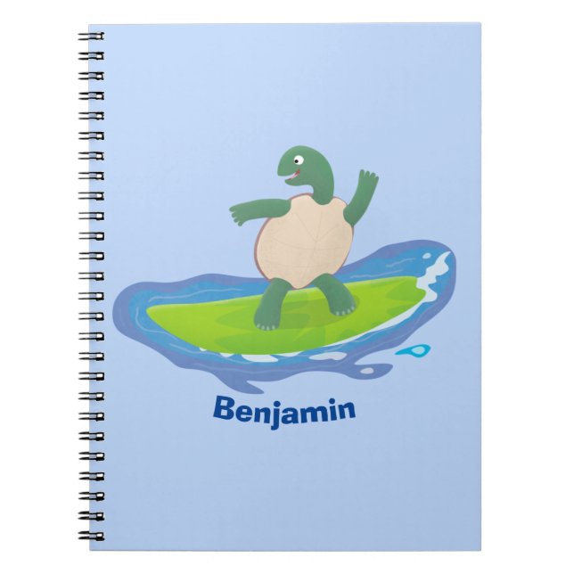 Funny tortoise wave surfing cartoon  notebook (Front)