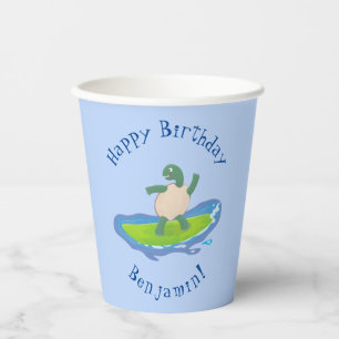 Funny tortoise wave surfing cartoon paper cups