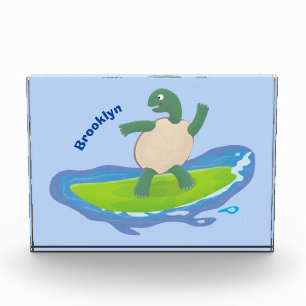 Funny tortoise wave surfing cartoon photo block