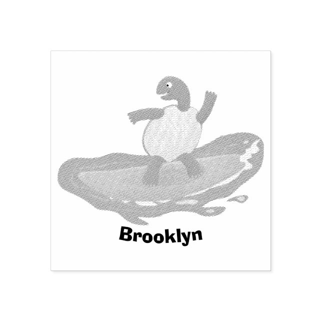 Funny tortoise wave surfing cartoon rubber stamp (Imprint)