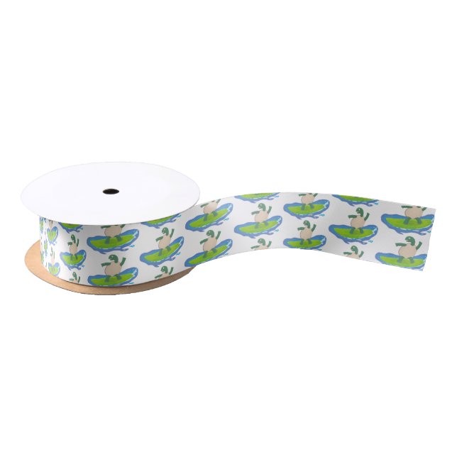 Funny tortoise wave surfing cartoon satin ribbon (Spool)