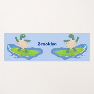 Funny tortoise wave surfing cartoon yoga mat