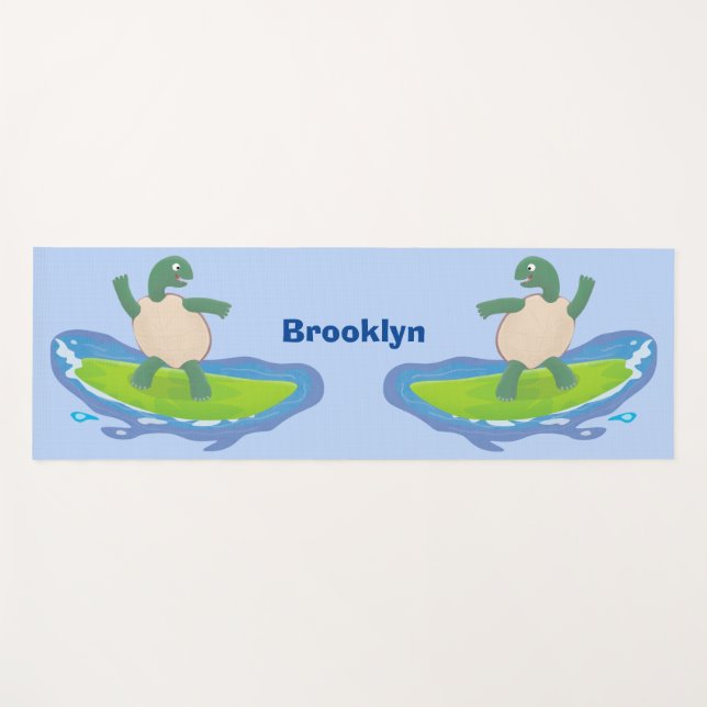 Funny tortoise wave surfing cartoon yoga mat (Front (Horizontal))