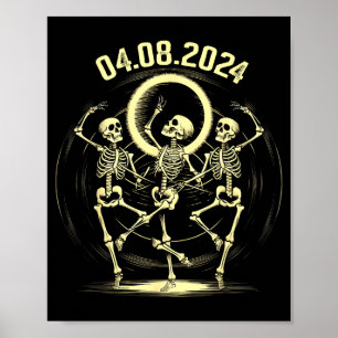 Funny Total Solar Eclipse Skeletons Dancing Poster
