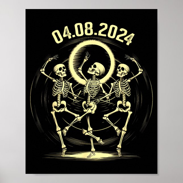 Funny Total Solar Eclipse Skeletons Dancing Poster (Front)
