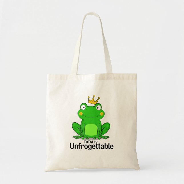 Funny "Totally Unfrogettable" Frog Pun Tote Bag (Front)