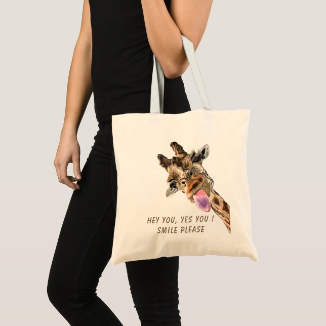 Funny Tote Bag with PlayfulGiraffe - Custom Text (Front (Product))
