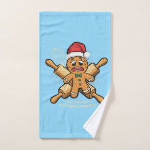 Funny "Tough Battle" Gingerbread Man Christmas Bath Towel Set