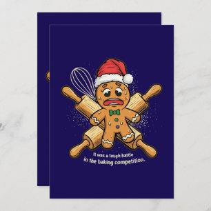 Funny "Tough Battle" Gingerbread Man Christmas  Holiday Card