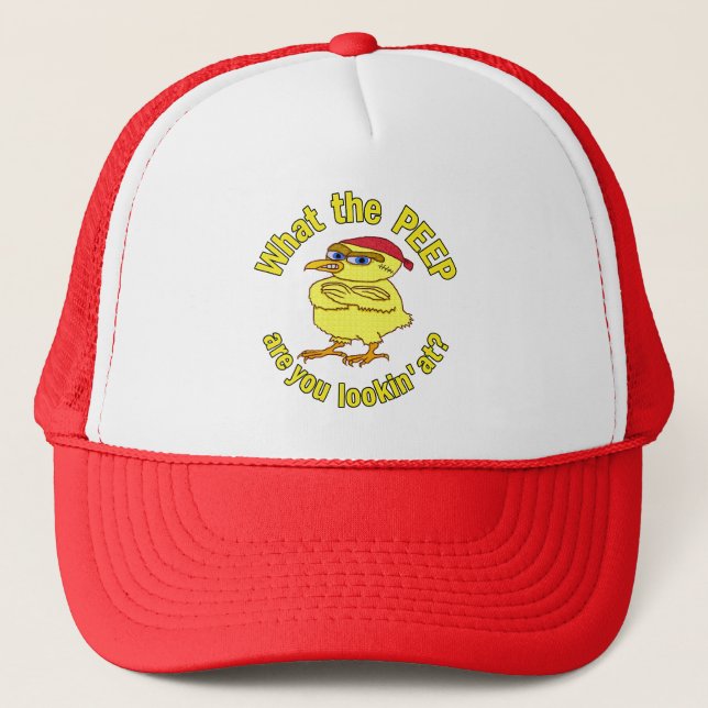 Funny Tough Easter Chick Chicken Peep Humour Trucker Hat (Front)