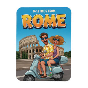 Funny Tourists on Vespa in Rome Italy Postcard Magnet