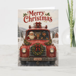 Funny Tow Truck Santa Reindeer Business Christmas Holiday Card