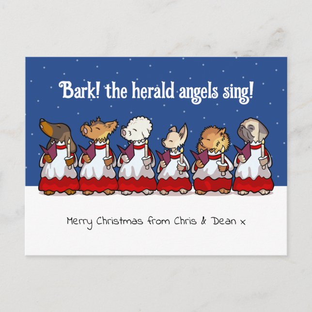Funny Toy Dog Christmas Choir Dachshund Cartoon Holiday Postcard (Front)