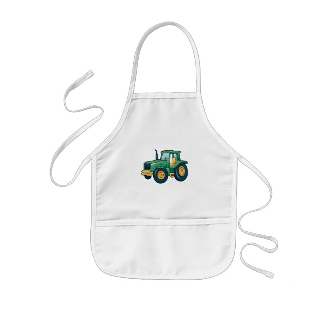 Funny Tractor Cartoon Design Kids Apron (Front)