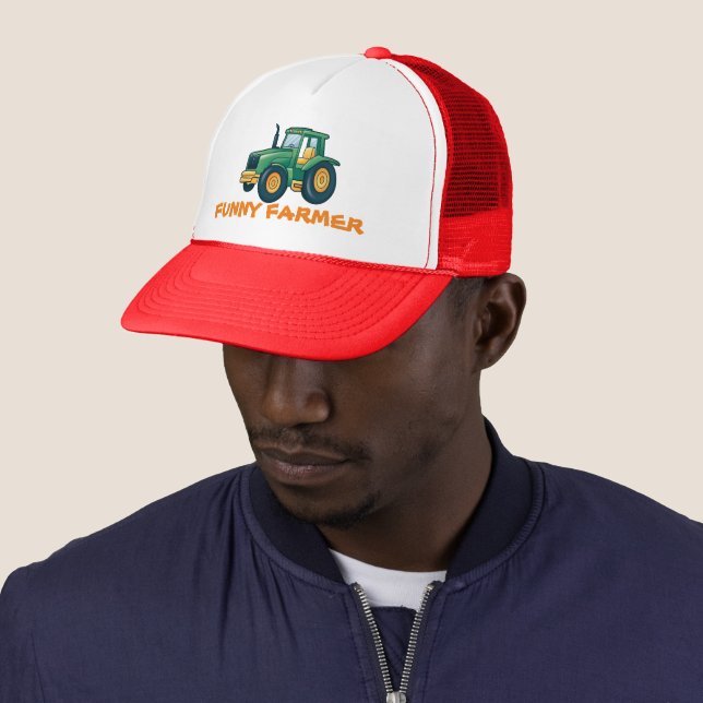 Funny Tractor Cartoon Design Trucker Hat (In Situ)