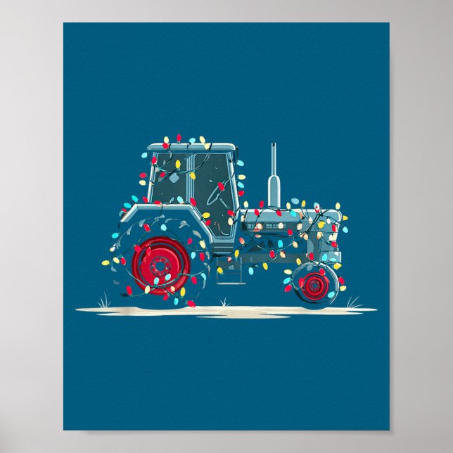 Funny Tractor Christmas Graphics Lights Lover Farm Poster (Front)