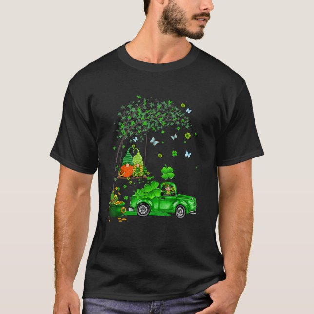 Funny Tractor Gnome Merry Christmas Happy St Patri T-Shirt (Front)