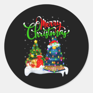 Funny Train Lover Xmas Lighting Santa Train Christ Classic Round Sticker
