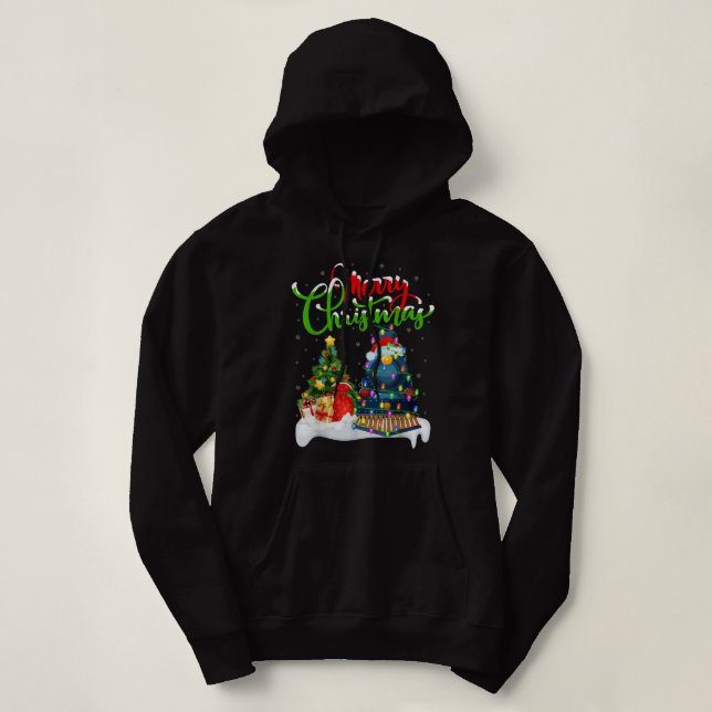 Funny Train Lover Xmas Lighting Santa Train Christ Hoodie (Design Front)