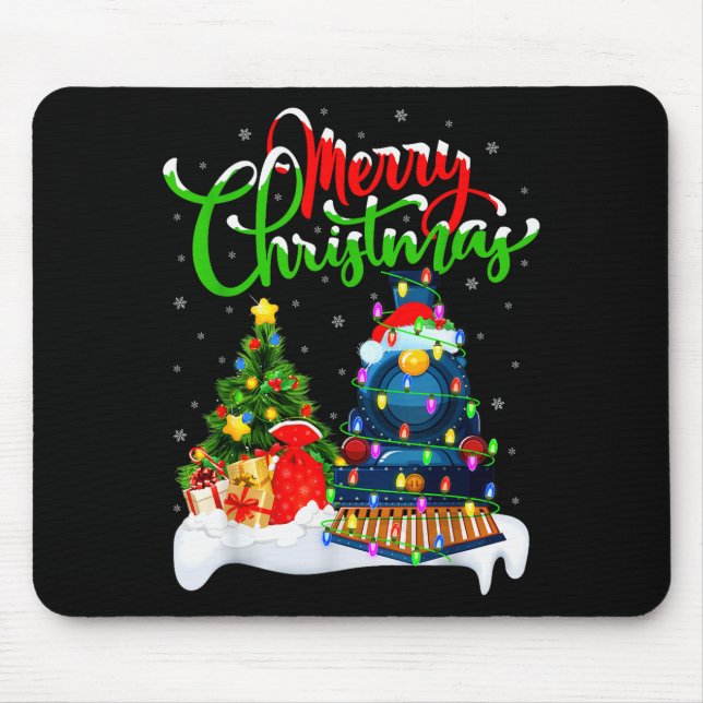 Funny Train Lover Xmas Lighting Santa Train Christ Mouse Mat (Front)