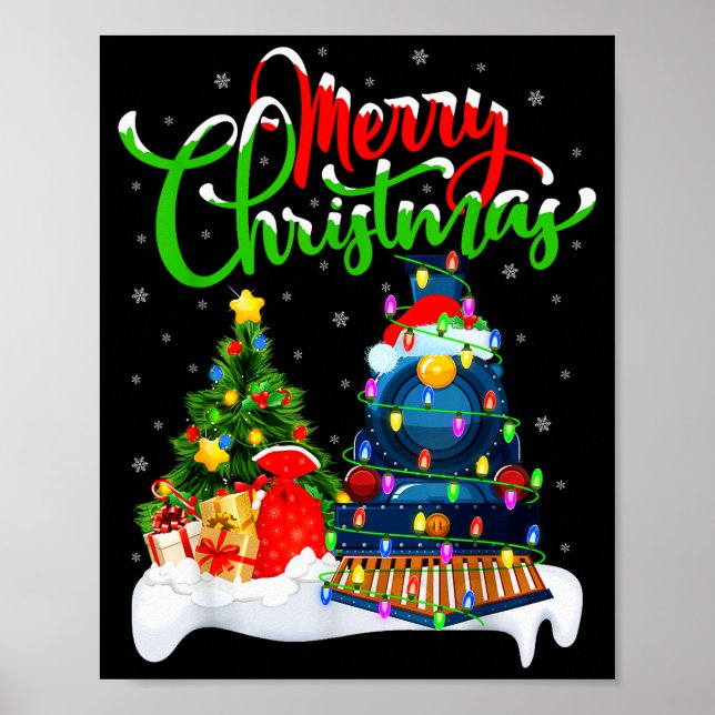 Funny Train Lover Xmas Lighting Santa Train Christ Poster (Front)