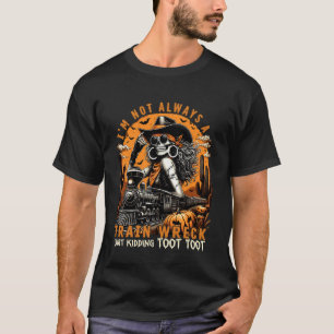 Funny Train Wreck Skeleton Cowgirl Halloween T-Shirt