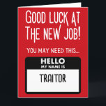 Funny 'Traitor Badge' Coworker Leaving Thank You Card<br><div class="desc">Are you looking for a gift for your work bestie who is leaving? Look no further! Our collection of funny leaving gifts is perfect for your coworker who is leaving the company. Our work bestie print features the quote "Work bestie: a very wise woman" to show your appreciation for your...</div>