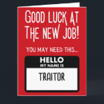 Funny 'Traitor Badge' Coworker Leaving Thank You Card<br><div class="desc">Are you looking for a gift for your work bestie who is leaving? Look no further! Our collection of funny leaving gifts is perfect for your coworker who is leaving the company. Our work bestie print features the quote "Work bestie: a very wise woman" to show your appreciation for your...</div>