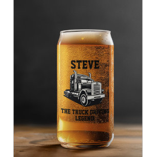 Funny Transport Semi Truck Driver Custom Name Can Glass