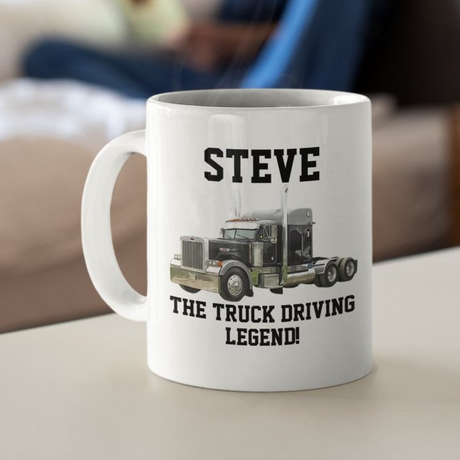 Funny Transport Semi Truck Driver Custom Name Coffee Mug (Truck driving coffee mug.)
