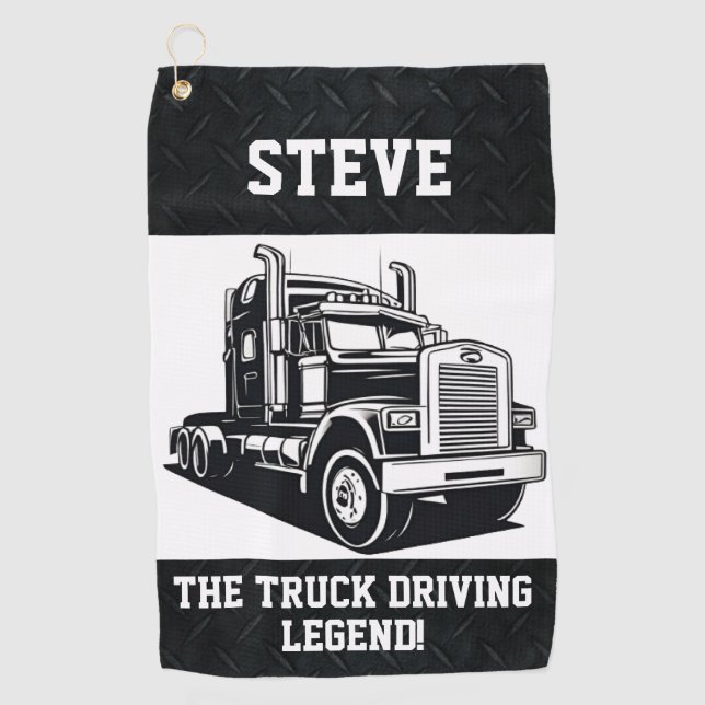 Funny Transport Semi Truck Driver Custom Name Golf Towel (Front)