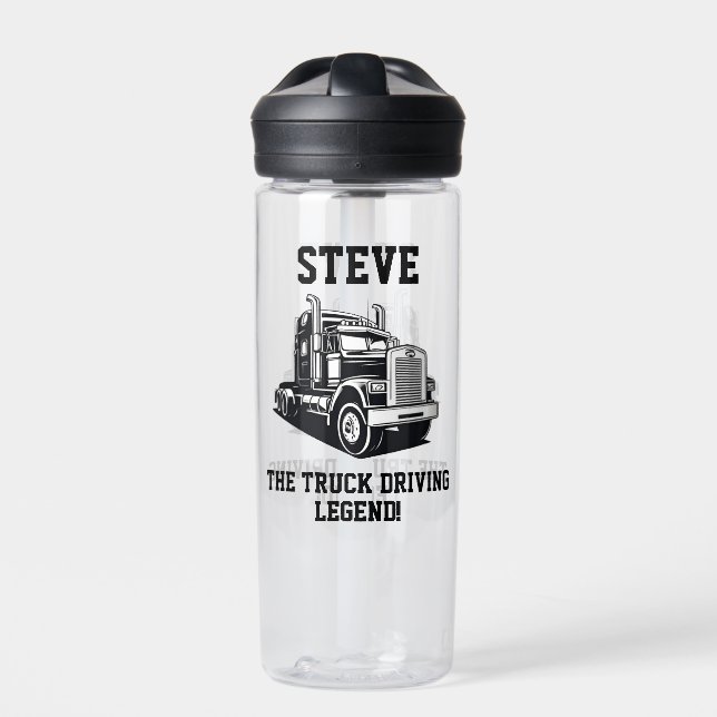 Funny Transport Semi Truck Driver Custom Name Water Bottle (Front)