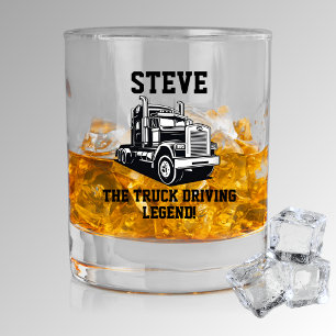 Funny Transport Semi Truck Driver Custom Name Whiskey Glass