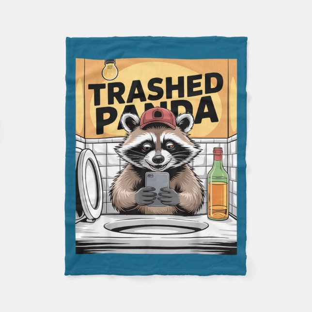 Funny Trashed Panda Raccoon Gets Drunk  Fleece Blanket (Front)