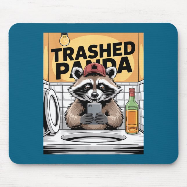 Funny Trashed Panda Raccoon Gets Drunk  Mouse Mat (Front)