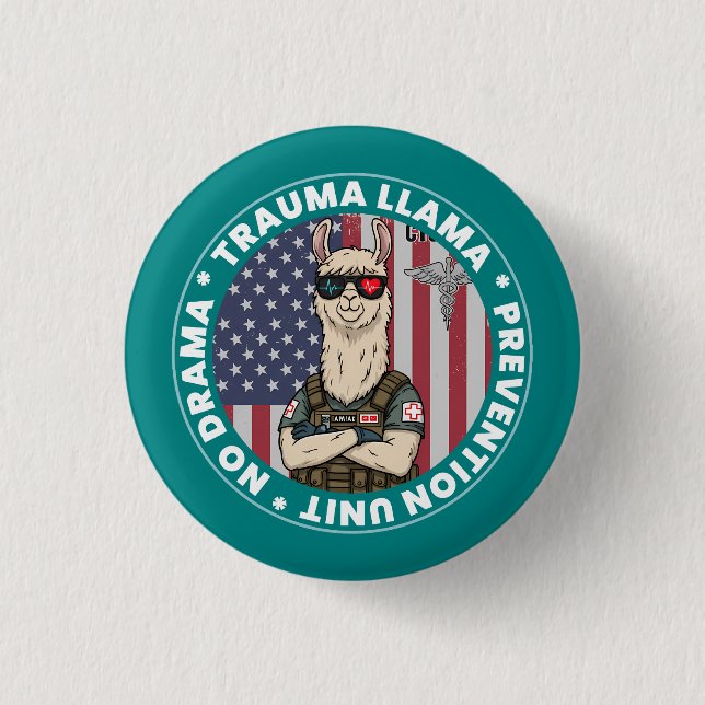 Funny Trauma Llama Prevention Unit Medical Button (Front)
