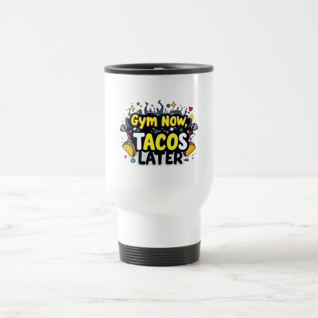 Funny Travel Mug – Fitness & Foodie Commuter Cup (Center)