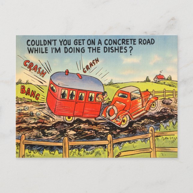 Funny Travel Trailer RV Camping Camper Cartoon Postcard (Front)