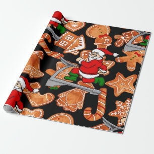 funny treadmill santa cookies wrapping paper
