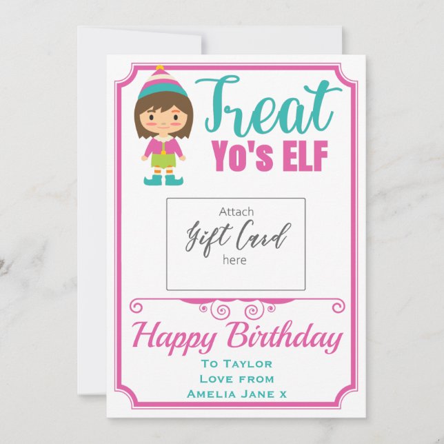 Funny Treat Yo'sELF Birthday Gift Card Holder (Front)