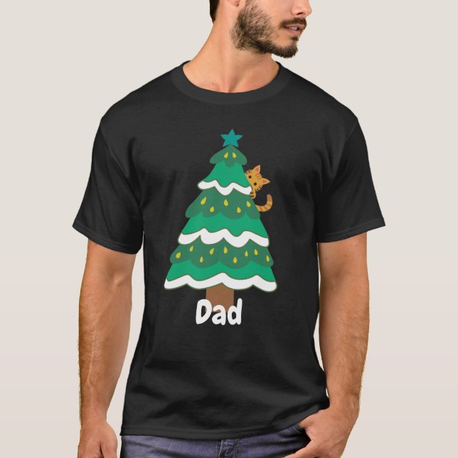 Funny Tree Cat Christmas Holiday Family T-Shirt (Front)