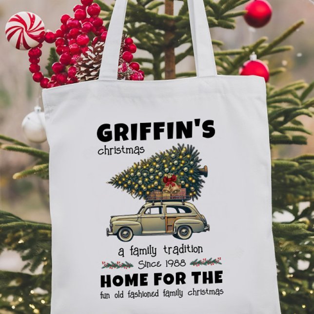 Funny Tree on Car Family Name Christmas Tote Bag (Creator Uploaded)