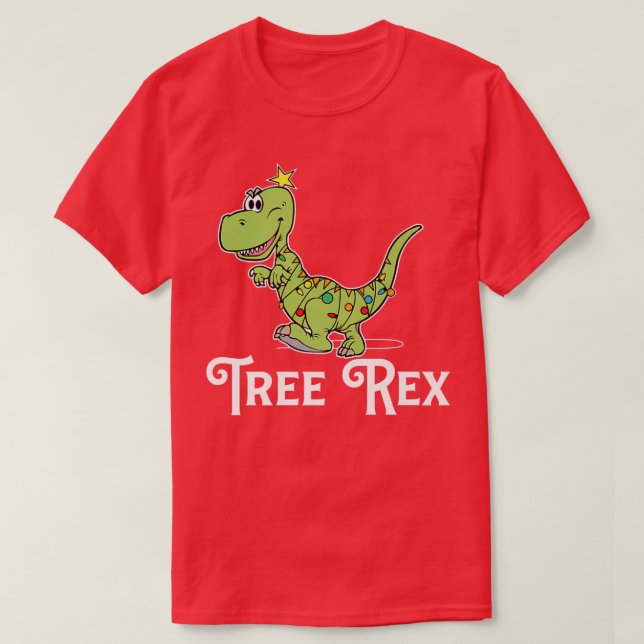 Funny Tree Re Dino  Dinosaur Xmas Christmas Lights T-Shirt (Design Front)